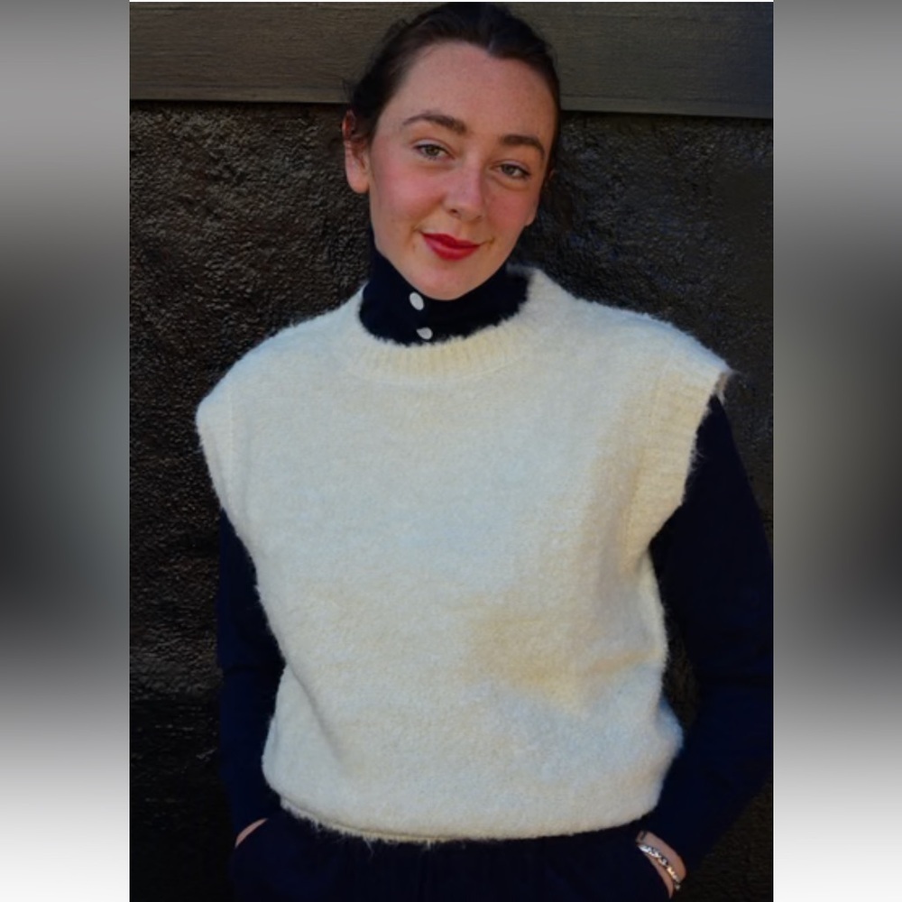FRNCH Paris Crew-Neck Bouclé Sweater Vest Cream Ivory NWOT - Picture 15 of 16